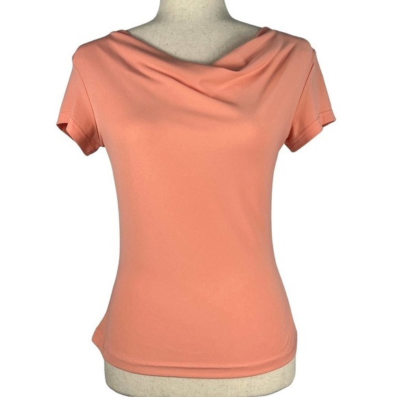 BRIGGS NEW YORK SHORT SLEEVE COWL NECK STRETCH PULLOVER KNIT TOP PEACH SMALL EUC - Picture 1 of 8